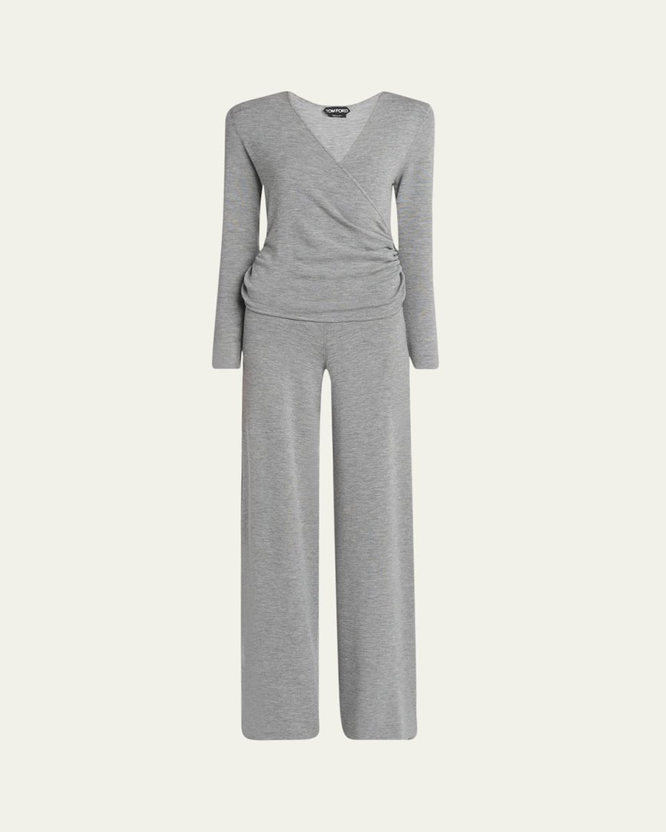 V-Neck Wrap Wide-Leg Jumpsuit